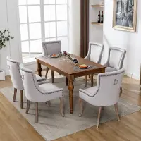 Sweiko Luxe Eetkamerstoelen (Keukenstoelen,Woonkamerstoelen, 6-delige),Gestoffeerde stoelen met nagelkoppen, massief houten poten, fluwelen hoezen, Grijs (geen tafel)