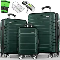 Tillvex reiskofferset 3-delig + bagageweegschaal, 6X kofferriemen & 3X kofferhangers | kofferset 4 wielen | trolley bagage koffer TSA slot | set koffer met harde schaal M-L-XL, lila, Kofferset 3tlg