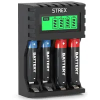 Strex Batterij Oplader - AA/AAA Batterijen - USB Oplaadbaar - LCD Display - Zwart