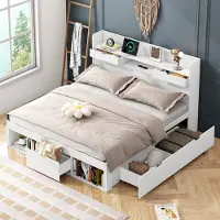Sweiko Tweepersoonsbed - 140 x 190 cm - USB-poort - Met lades - Houten bed - Wit