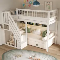 Sweiko Hoogslaper - 90 x 200 cm - Met opbergruimte - Houten kinderbed - Wit (Zonder bank)