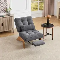 Sweiko Fauteuil - Met voetensteun - Verstelbare rugleuning - Corduroy - Houten frame - Grijs