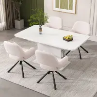 Sweiko Eetkamerstoel, Draaibaar, Sherpa stof, 4-delige set met armleuningen, modern en minimalistisch, comfortabel zacht kussen, Wit(zonder eettafel)