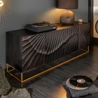 Riess Massief dressoir SCORPION 177 cm zwart mangohout met gedetailleerd 3D-snijwerk - 39232