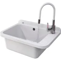 Granitan Gootsteen voor Garage Stookruimte Wasruimte Negra - Wit - met Sifon en Kraan - 58x38x26cm