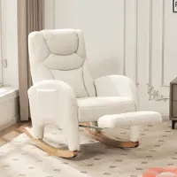 Sweiko Schommelstoel - Relaxfauteuil - Teddy - Met voetsteun - Wit