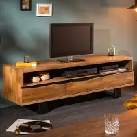Invicta Massief tv-meubel MAMMUT 160 cm lowboard met metalen boomrand in acaciahoningafwerking - 39365