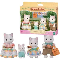 Sylvanian Families 5738 Familie Latte Kat- 4 fluweelzachte speelfiguren-Deze figuren kunnen drankjes en een boodschappentas in hun handen houden.