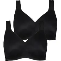 Ulla Popken - Dames - Microvezel-beha set van 2 zonder beugel voorgevormde cups - Zwart - Maat 115E