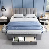 Sweiko Gestoffeerd bed 140 x 200 cm fluweel, Met roosterframe, met rugleuning, met 4-lades, grijs