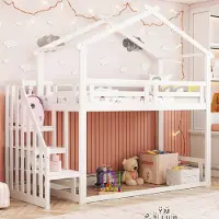 Sweiko Hoogslaper - Huisbed - 90×200 cm - Valbeveiliging - Opbergtrap - Wit