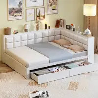 Sweiko Slaapbank - 140 x 200 cm - 2 lades - Gestoffeerd houten bedframe - Wit