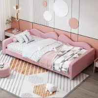 Sweiko Kinderbedkussen bed 90*200cm, Slaapbank frame Teddy doek multifunctionele rugleuning armleuning zacht bed, jeugdbed gastenbed Roze
