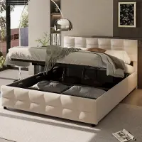 Sweiko Gestoffeerd bed 180*200cm, lattenbodem, hydraulisch eenpersoonsbed, fluweelstof, beige