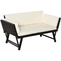Sweiko Rotan Tuinbank - 129 x 63 x 67 cm - 2 zits loungebank - Opklapbare armleuningen - Staal - Bruin