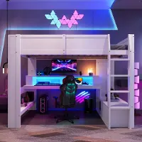 Sweiko Hoogslaper - 140 x 200 cm - met Bureau - LED verlichting - Lade - Wit