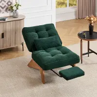 Sweiko Fauteuil - Met voetensteun - Verstelbare rugleuning - Corduroy - Houten frame - Groen