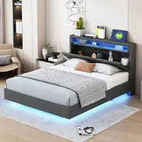 Sweiko Tweepersoonsbed - 140x200 cm - USB-poort - LED-verlichting - Linnen - Zwevend bed - Grijs