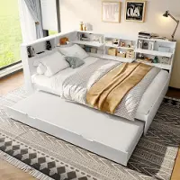 Sweiko Slaapbank - 140x200cm - Opbergruimte - Met uitschuifbaar bed - Zonder matras - Wit