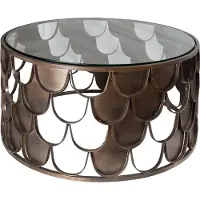 Invicta Ronde salontafel ABSTRACT 60cm antiek messing metaal glas industrieel visschub design - 40110