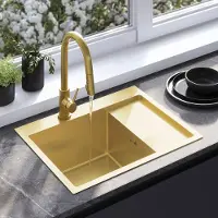 REA Fin Keukenspoelbak Geborsteld Goud 62X48X18,5Cm + Keukenmengkraan Fresh Geborsteld Goud