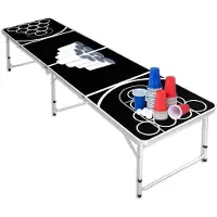 NaiZy 240x60x70cm Beerpong Tafels van Aluminium in Hoogte Verstelbaar, Campingtafel met 50 Rode Bekers + 50 Blauwe Bekers + 5 Witte Ballen, Inklapbare Bierpong Feesttafel voor Drinkspellen/Kaartspel,