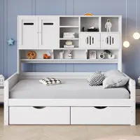 Sweiko Slaapbank - 90 x 200 cm - Opbergruimte - 2 lades - Houten bed - Zonder matras - Wit