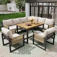 Sweiko Tuinset - Dining loungeset - 7-8 Personen - Met Eettafel - Hoekbank - 2 Enkele Stoelen - Beige