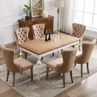 Sweiko Eetkamerstoel (Keukenstoel, Woonkamer Stoel met unieke deurringen op de rug, 6-delig), gewatteerde stoel met nagelkopdecoratie, massief houten poten, Fluwelen hoes, Bruin(excl. tafel)