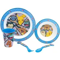 Stor Pokémon Kinderservies - 5-delig - Herbruikbaar - Inclusief bord, kom, bestek en beker - Vaatwasser- en microgolfbestendig & BPA-vrij - Wit/Blauw