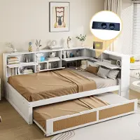 Sweiko Slaapbank - 140*200 cm - Met uitschuifbaar bed - Meerdere opbergvakken - Kinderbed - Wit