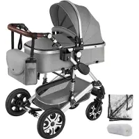 TecTake Multifunctionele Kinderwagen Mats - 2-in-1 Babywagen inclusief voetenzak, regenhoes, flessenhouder en opbergmand - Wandelwagen met 15kg draagkracht - Opvouwbaar met 5-puntsgordel - Grijs