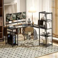 Sweiko L-vormig Bureau - met Oplaadstation - Monitorhouder - Hoekcomputertafel - Zwart
