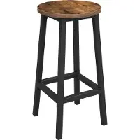 Leobert Barkruk – Rond – Rustiek Kleur – Zwarte Metalen Poten – Met Voetsteun – Stevig en Stijlvol – Industriële Stijl – Ideaal voor Keuken en Bar – Ø32x65 cm