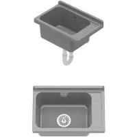 QLS Gootsteen Grijs 58x38x27 cm van Kunststof - Inclusief Sifonset - voor Tuin en Wasruimte 10872