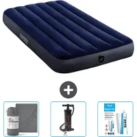 Intex Luchtbed - 1-Persoons - 99 x 191 x 25 cm - Blauw - Inclusief Hoeslaken - Pomp en Reparatieset