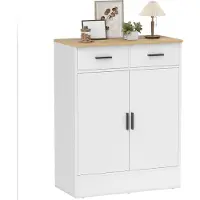 HOMCOM Sideboard-Spaanplaat-68,6L x 35B x 90,3H cm-Wit+Natuurhout