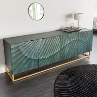 Riess Massief dressoir SCORPION 180cm turquoise mangohout goud metaal 3D houtsnijwerk - 45644