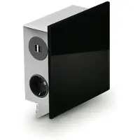 Wipo MIRA Quad glas-USB stopcontactmodule ZWART - Schuko stekkerdoos met 3 stopcontacten en 2 USB-poorten / Stopcontacten / USB-poorten