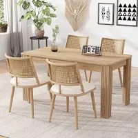 Sweiko Eetkamerstoel, 4-delige set, PU Zitdecoratie, Rotan Geweven Rugleuning, Retro natuurlijk, woonkamer, slaapkamer stoel, Beige(Tafel niet inbegrepen)