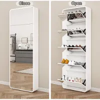 Sweiko Schoenenkast - Spiegel - 5 opklapbare lades - Rond ontwerp - Wit