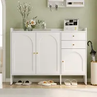 Sweiko Schoenenkast - Halmeubel - 2 lades - Metalen handgrepen - 120 x 90 x 35cm - Wit