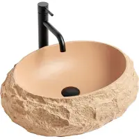 REA Mika Light Terracotta Samengesteld Ovaal - Wastafel - Beige, Steeneffect, Oranje - 50 X 38 X 15 Cm