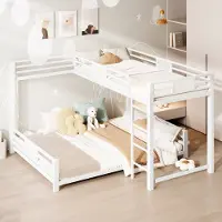 Sweiko Stapelbed - 90x200 cm/140x200 cm - L-vormig metalen bed - Kinderbed - Wit