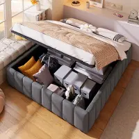 Sweiko -Gestoffeerd bed- 140 x 200 cm- hydraulische ondersteuning- zonder hoofdbord- zonder matras- grijs