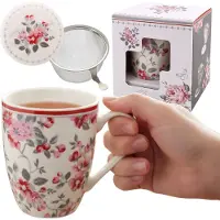 Kesper THEESET: Porseleinen beker MOK 340 ml MET INFUSER EN DEKSEL voor kruiden - VERPAKT IN EEN CADEAUVERPAKKING