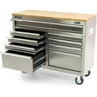 OEM verrijdbare gereedschapswagen met houten werkblad, 117 cm, RVS