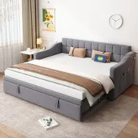 Sweiko Slaapbank - 90*190cm - Uitschuifbaar 90/180cm - Met USB-poort - Velvet stof - Grijs