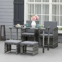 Sweiko Tuinset - Polyrattan - Eettafel en stoelen set - Met kussens - Grijs