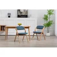 Sweiko Eetkamerstoel - Set van 2 klapstoelen - Stapelbaar - Massief houten poten - Afneembare hoes - Blauw